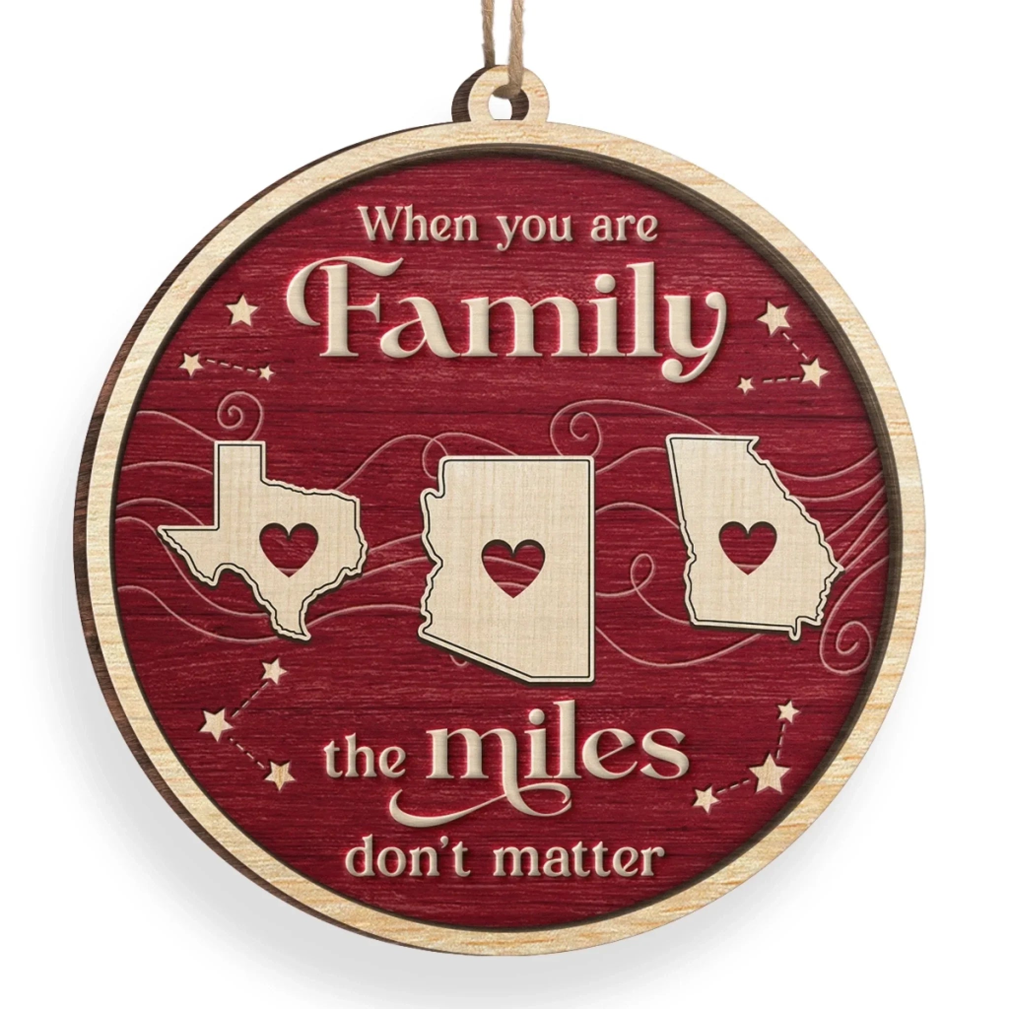 Custom Long Distance Wood Ornament - Forever Linked Wherever We Live | Personalized Gift