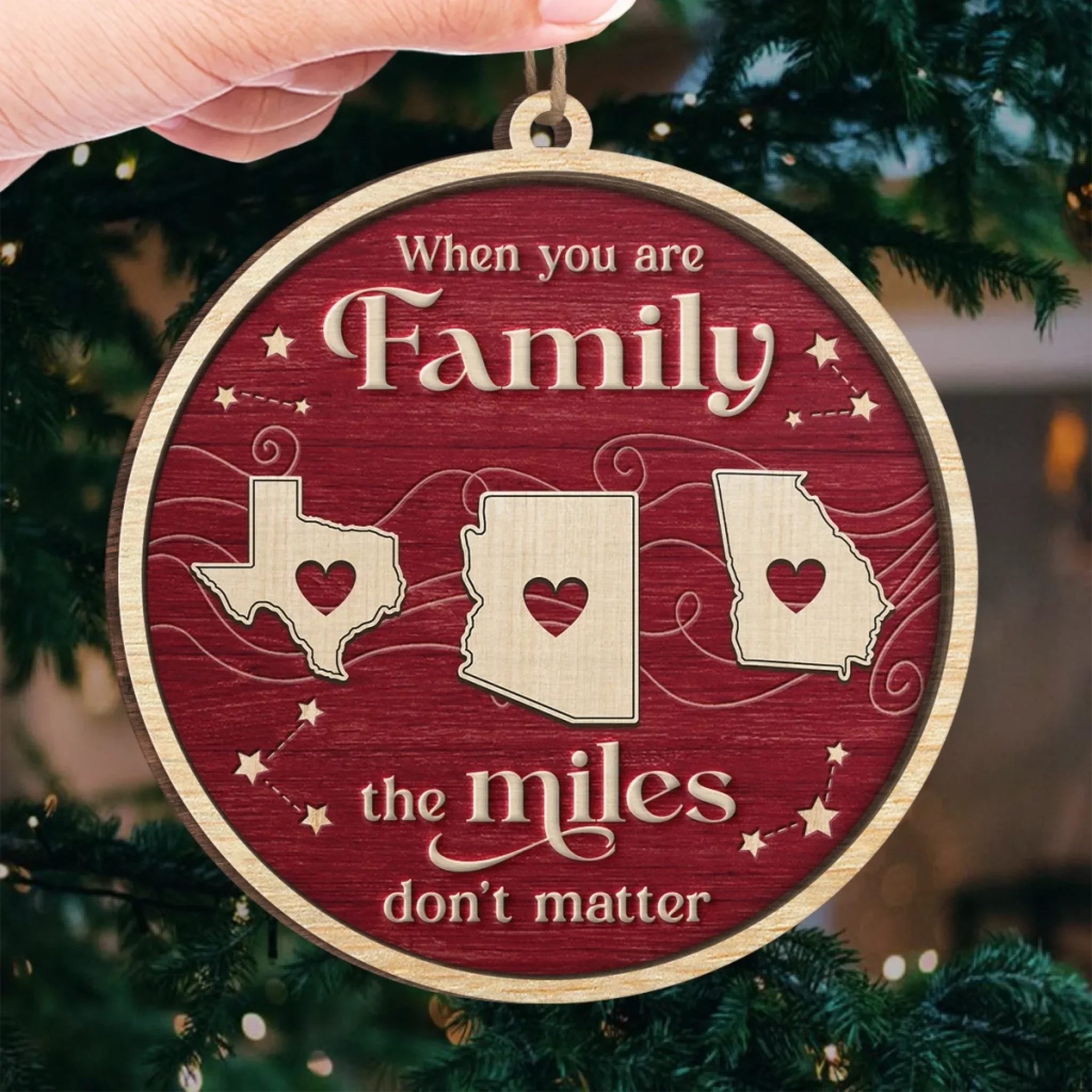 Custom Long Distance Wood Ornament - Forever Linked Wherever We Live | Personalized Gift