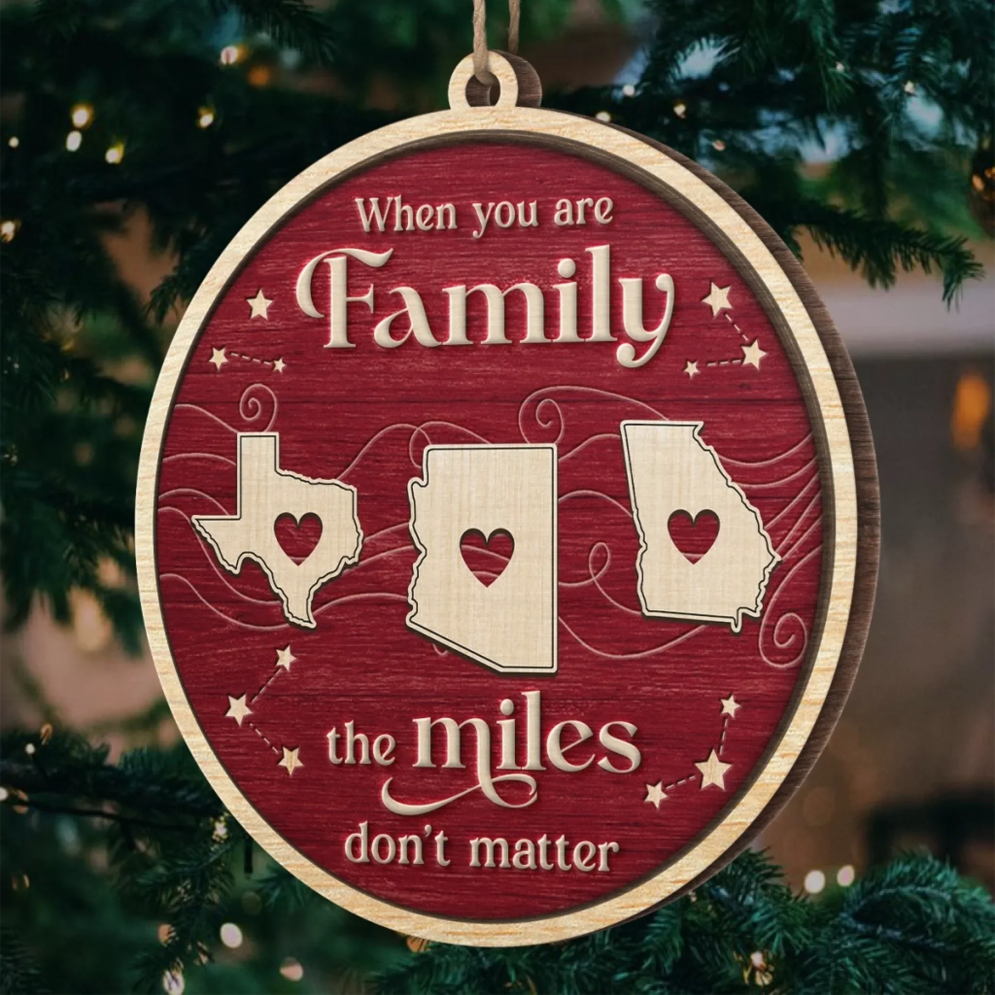 Custom Long Distance Wood Ornament - Forever Linked Wherever We Live | Personalized Gift