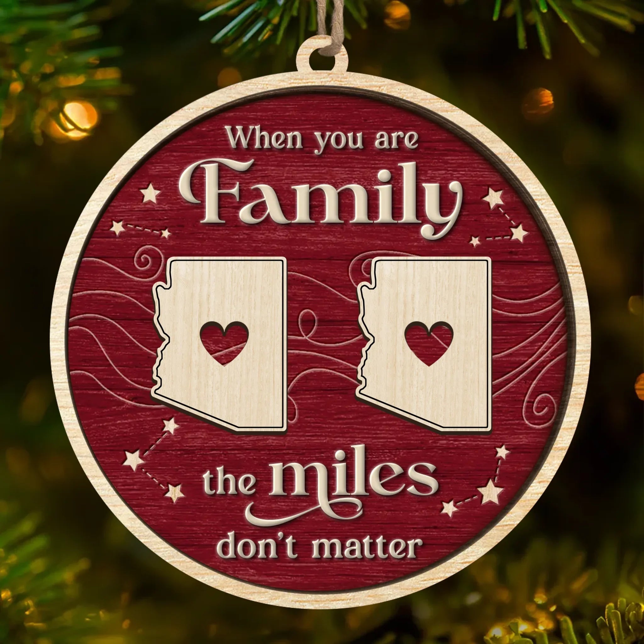 Custom Long Distance Wood Ornament - Forever Linked Wherever We Live | Personalized Gift Secondary image
