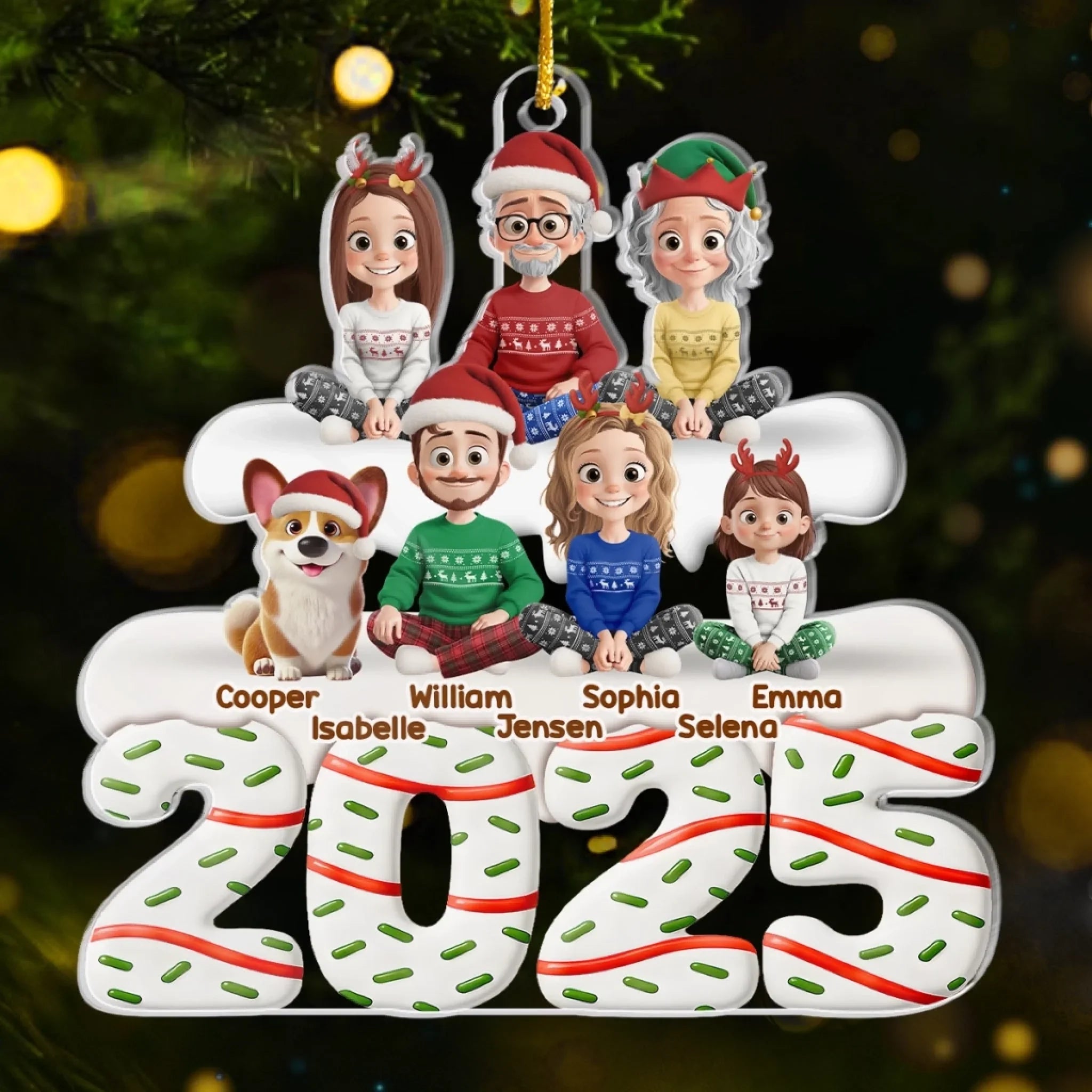 Custom Photo Acrylic Ornament - Holiday Hearts Family Smiles | Personalized Gift For Family & Pet Lovers Main image