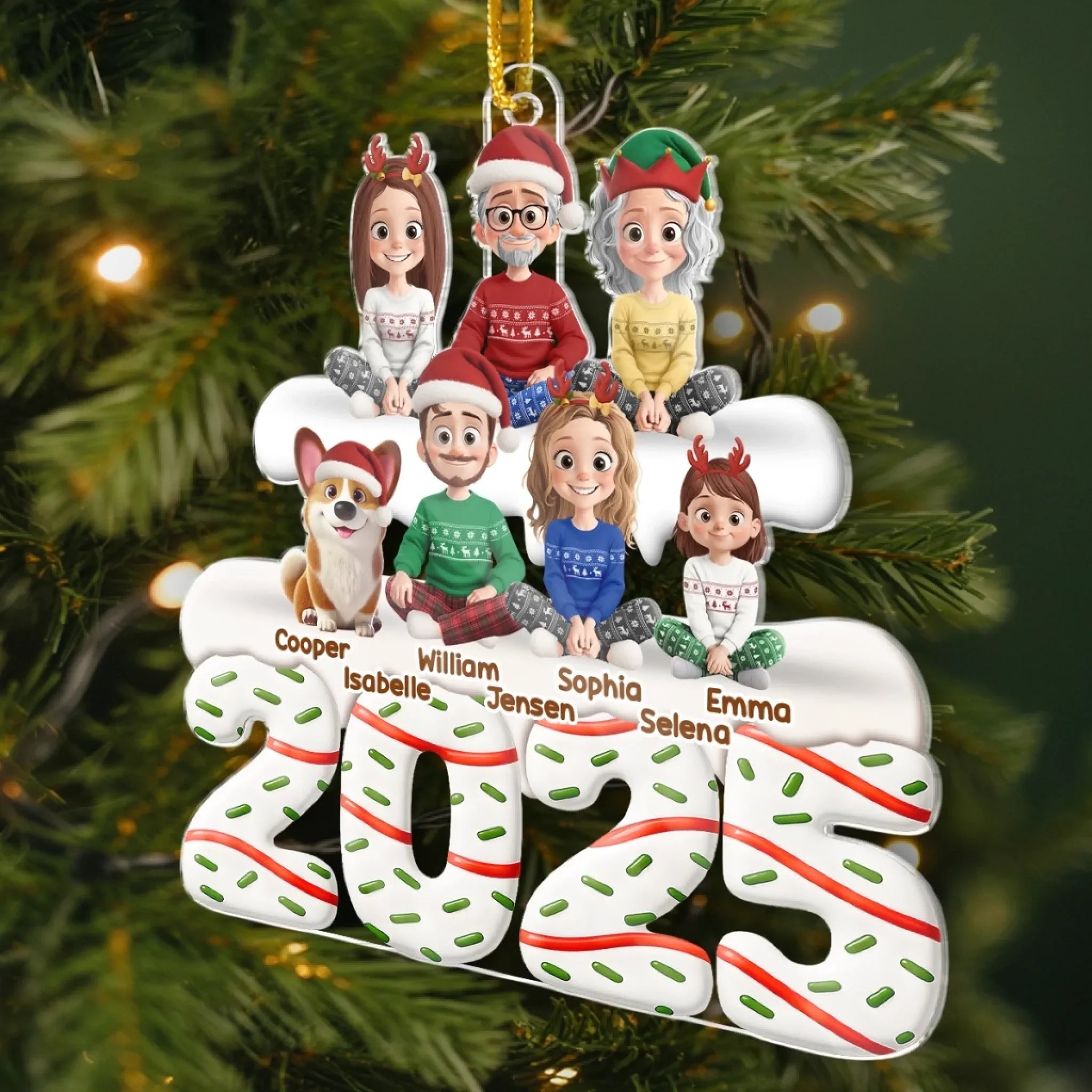 Custom Photo Acrylic Ornament - Holiday Hearts Family Smiles | Personalized Gift For Family & Pet Lovers