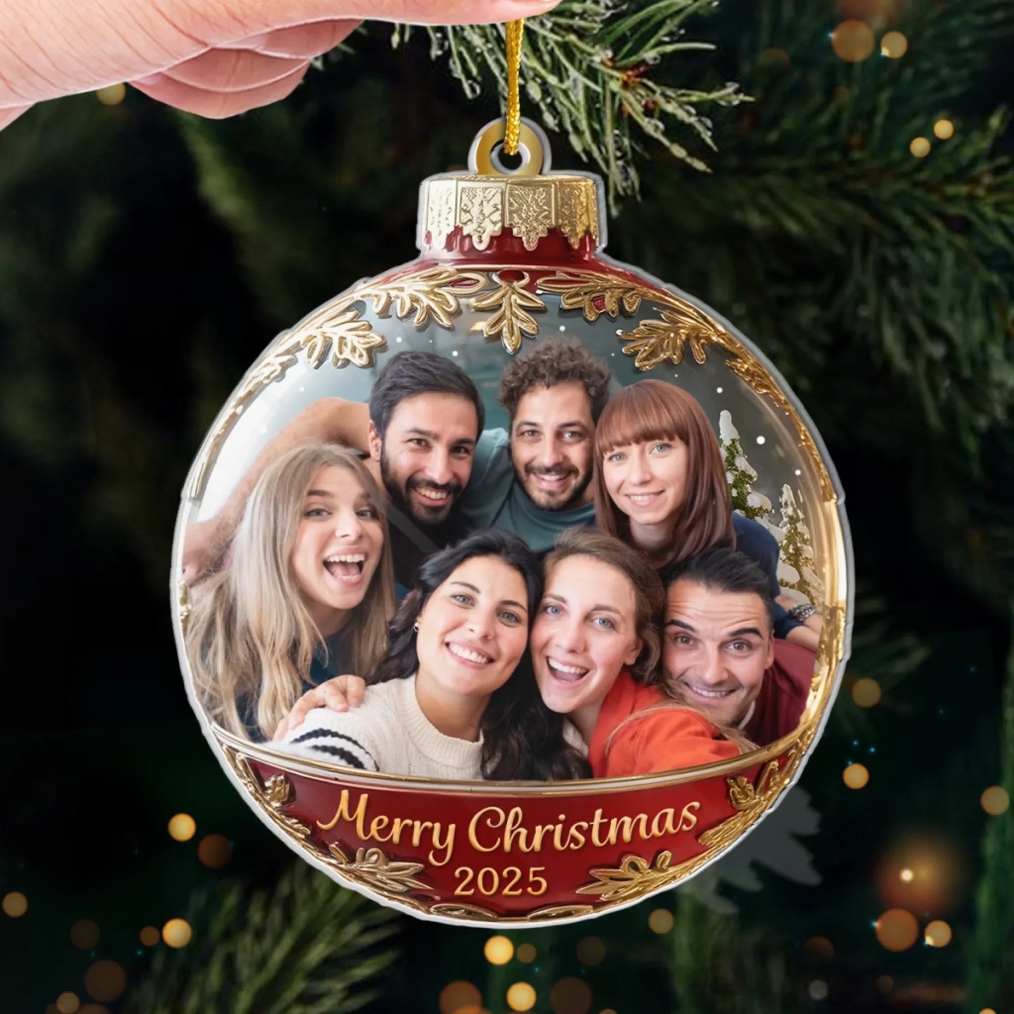 Custom Photo Acrylic Ornament - Happiness Is Hanging Right Here | Personalized Gift