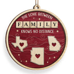 Custom Long Distance Wood Ornament - Hearts Across States Bound By Love | Personalized Gift