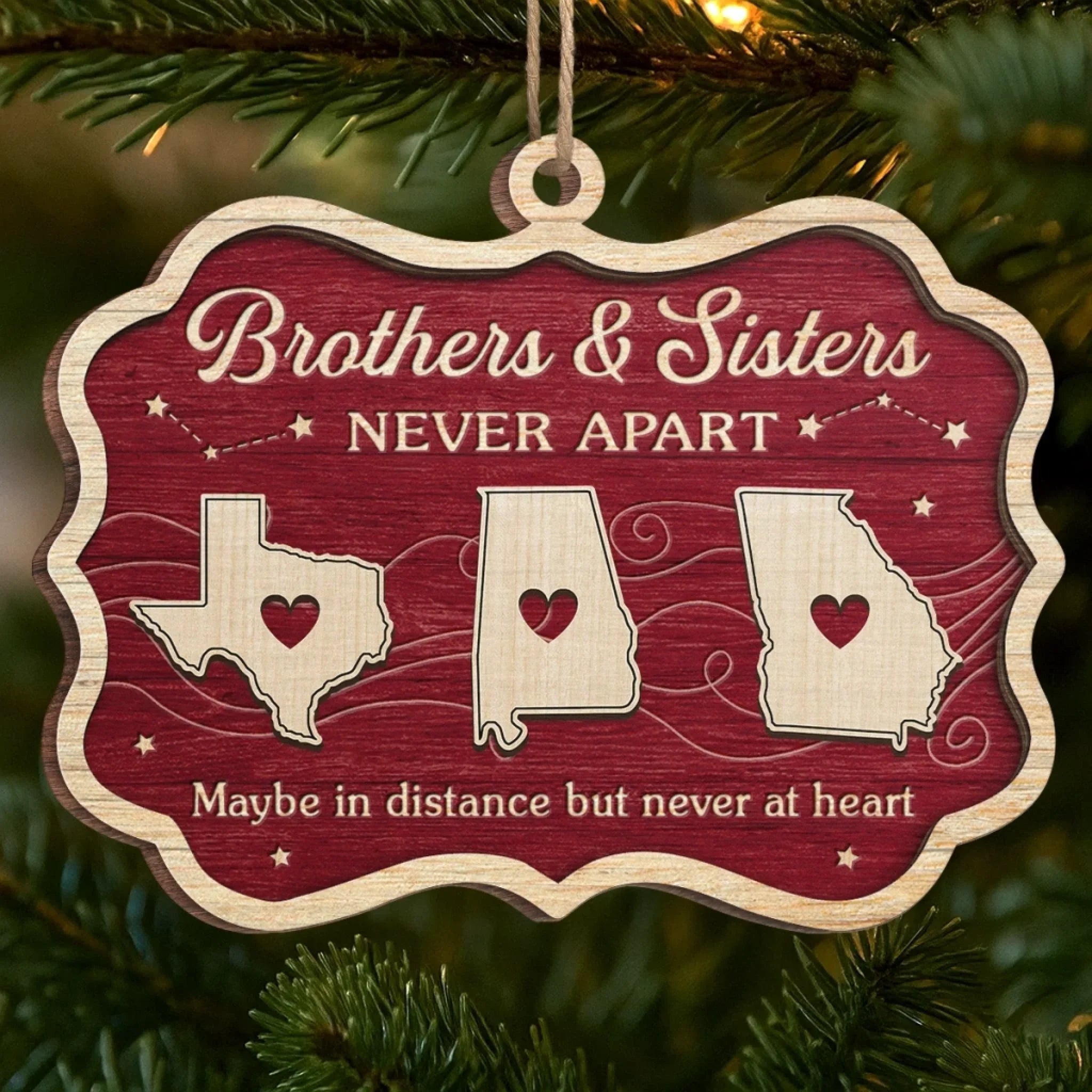 Custom Long Distance Wood Ornament - Sibling Love Knows No Borders | Personalized Gift Main image