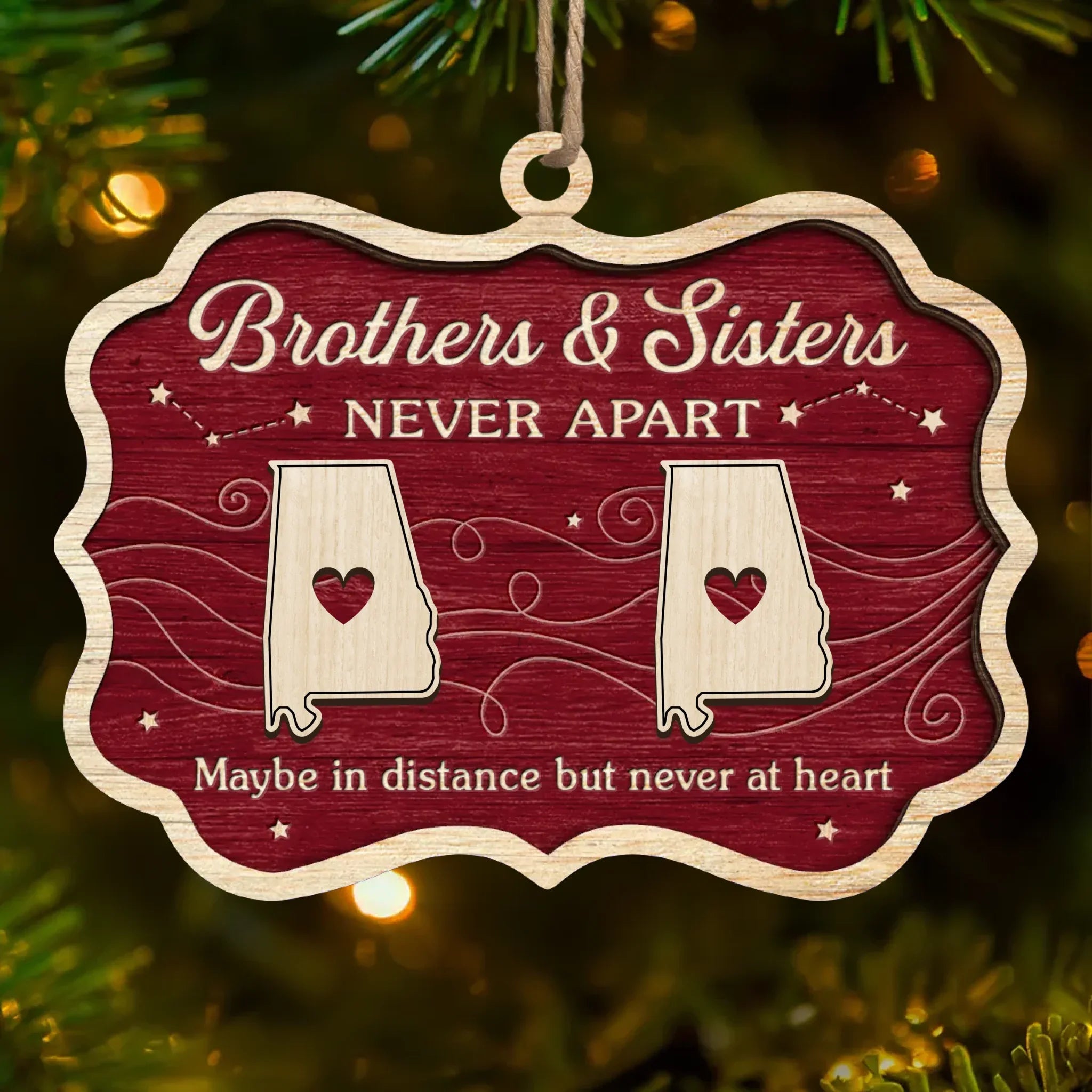 Custom Long Distance Wood Ornament - Sibling Love Knows No Borders | Personalized Gift Secondary image