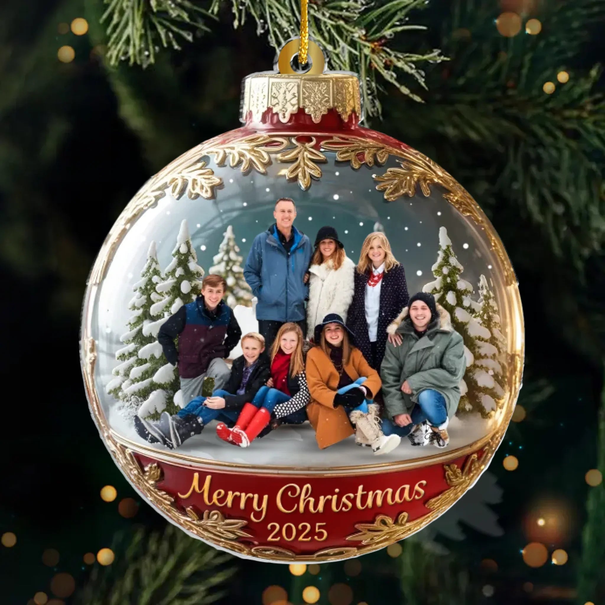 Custom Photo Acrylic Ornament - Happiness Is Hanging Right Here | Personalized Gift