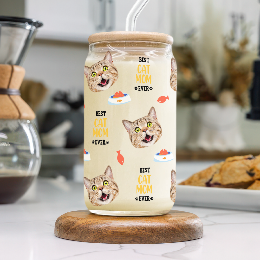 Custom Dog Cat Photo - Best Dog Cat Mom Ever - Personalized Glass Can