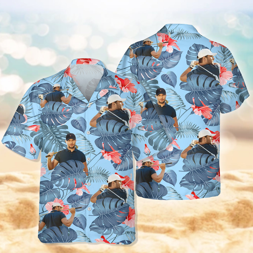 Custom Funny Golfer Face Tropical Hawaiian Shirt - Personalized Gift For Golfer