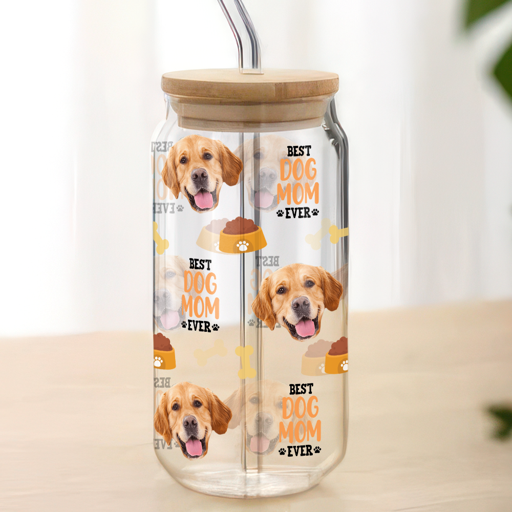 Custom Dog Cat Photo - Best Dog Cat Mom Ever - Personalized Glass Can