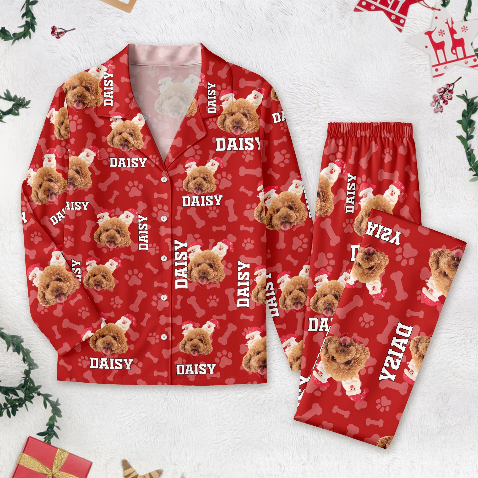 Custom Photo Name Paw Pattern - Dog Cat Pajamas For Pet Lovers