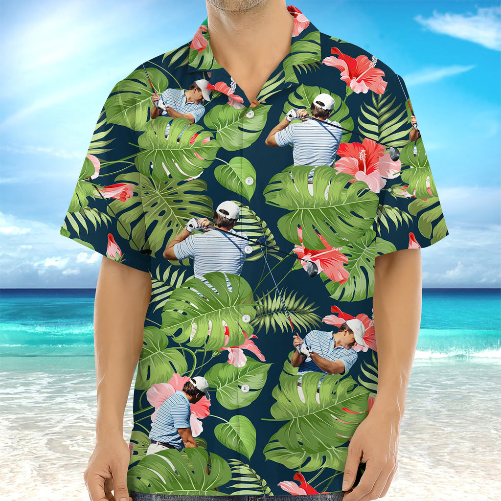 Custom Funny Golfer Face Tropical Hawaiian Shirt - Personalized Gift For Golfer