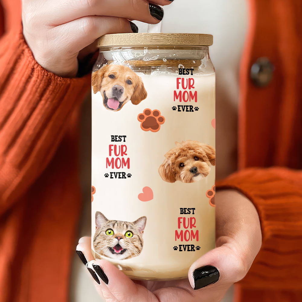 Custom Dog Cat Photo - Best Dog Cat Mom Ever - Personalized Glass Can
