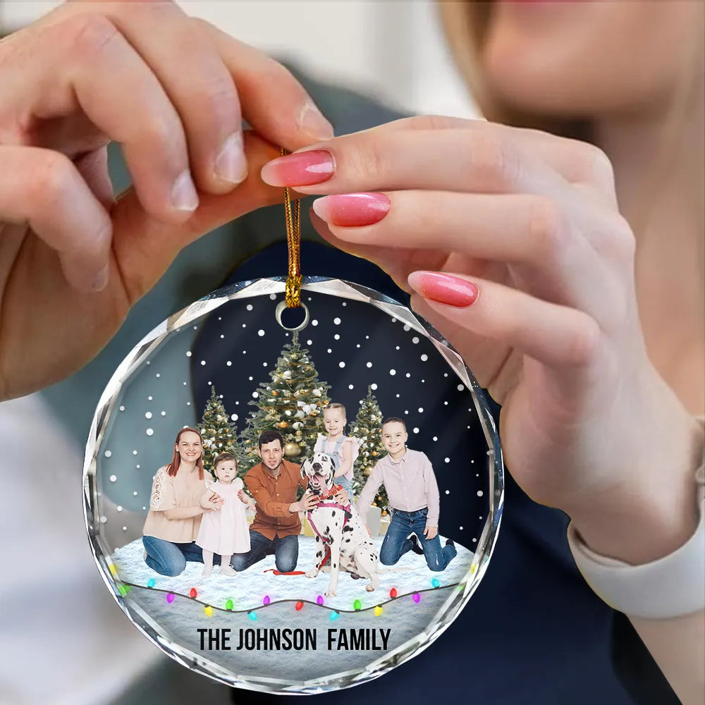 Custom Photo Family Friends Snow - Personalized Circle Glass Ornament