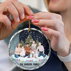 Custom Photo Family Friends Snow - Personalized Circle Glass Ornament