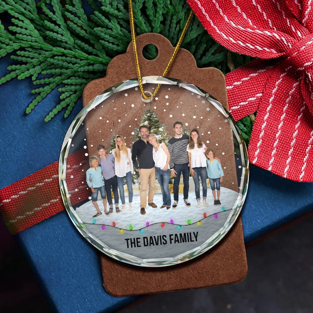 Custom Photo Family Friends Snow - Personalized Circle Glass Ornament