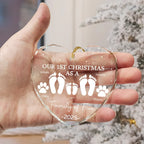 First Christmas As A Family Of Four Footprints - Personalized Heart Shaped Glass Ornament