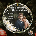 Custom Photo First Christmas Married - Personalized Glass Ornament
