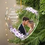 Custom Photo First Christmas Married - Personalized Glass Ornament