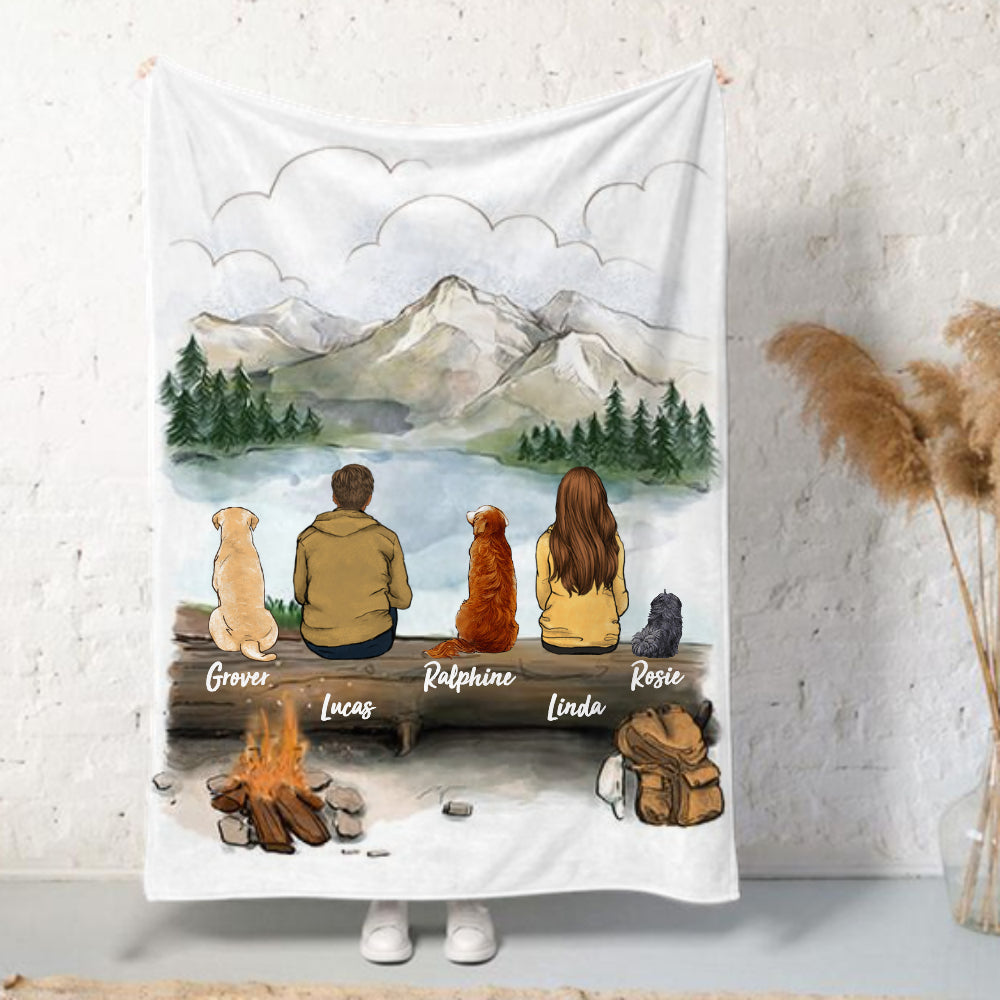 Personalized Dog Couple Fleece Blanket - Hiking Mountain - Gifts For Dog Lovers