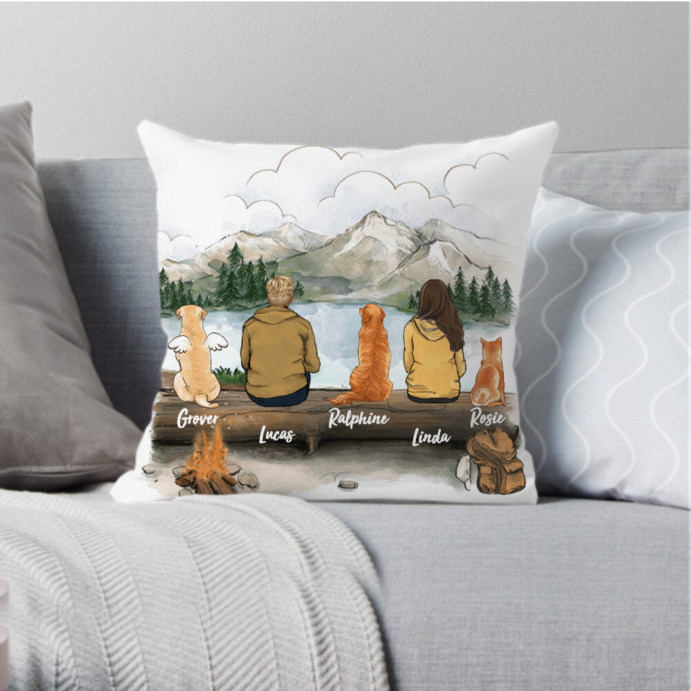 Personalized Dog Couple Throw Pillow - Mountain Hiking - Gifts For Dog Lovers