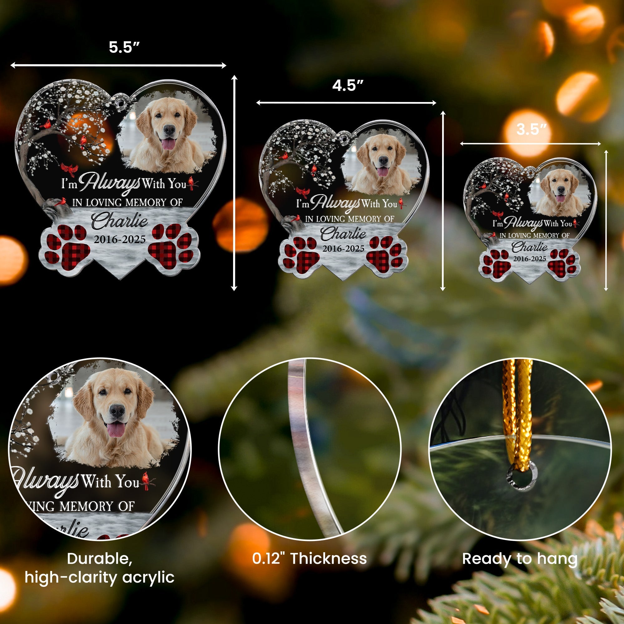 I'm Always With You - Sympathy Pet Memorial - Personalized Acrylic Photo Ornament