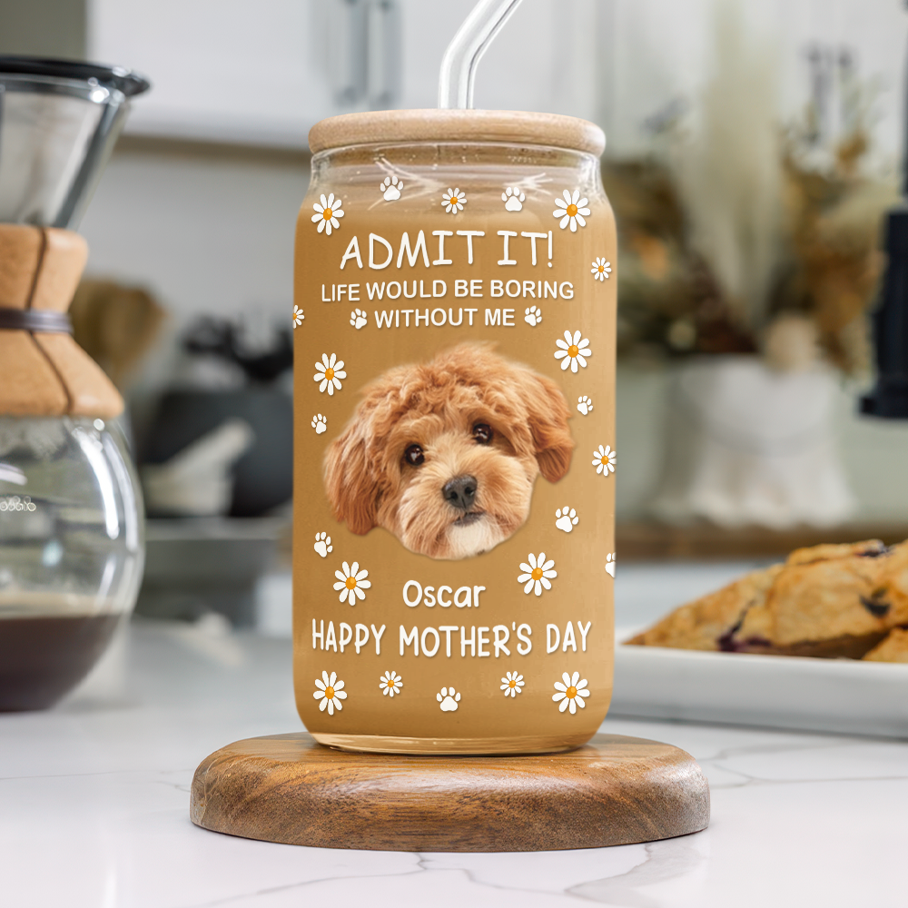 Custom Photo Pet Glass Tumbler with Lid - Life Would Be Boring Without Me