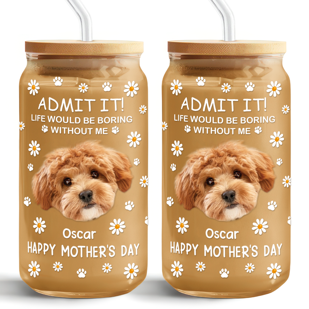 Custom Photo Pet Glass Tumbler with Lid - Life Would Be Boring Without Me