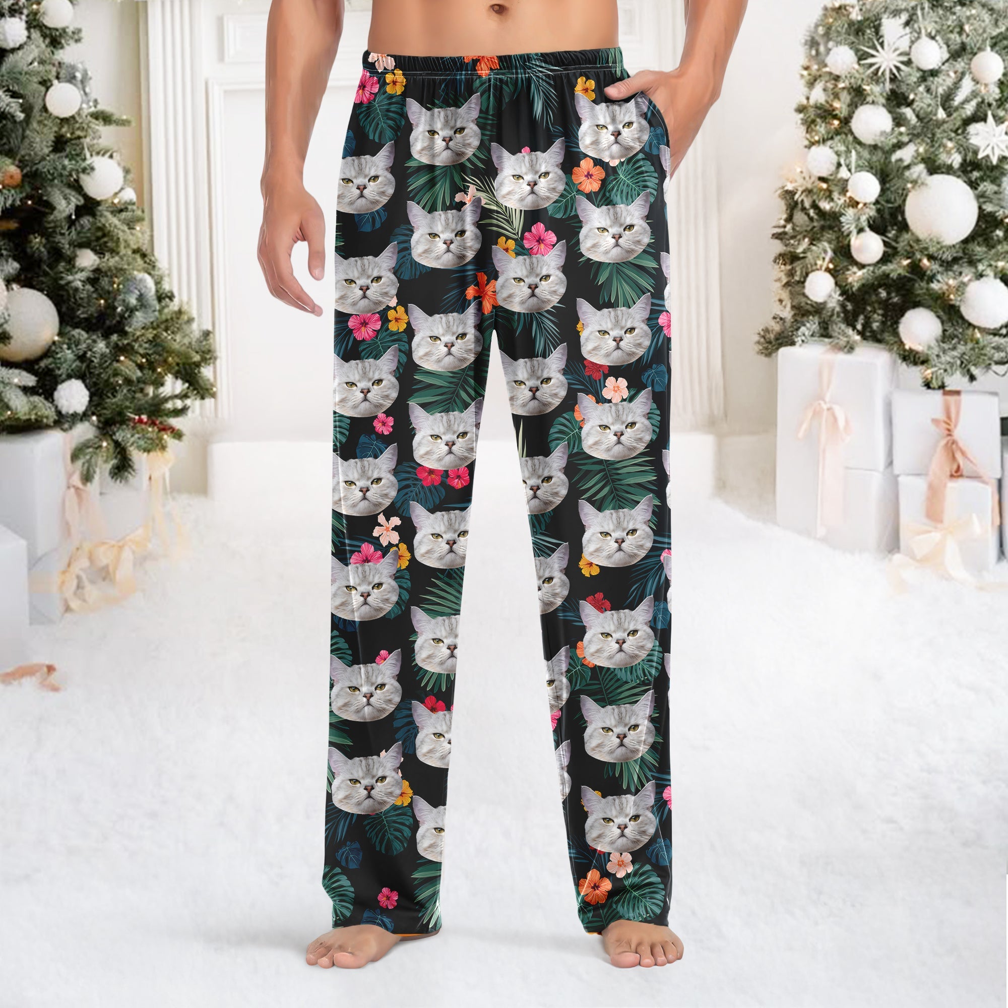 Custom Photo With Christmas Pattern Dog Cat - Flannel Pants For Pet Lovers