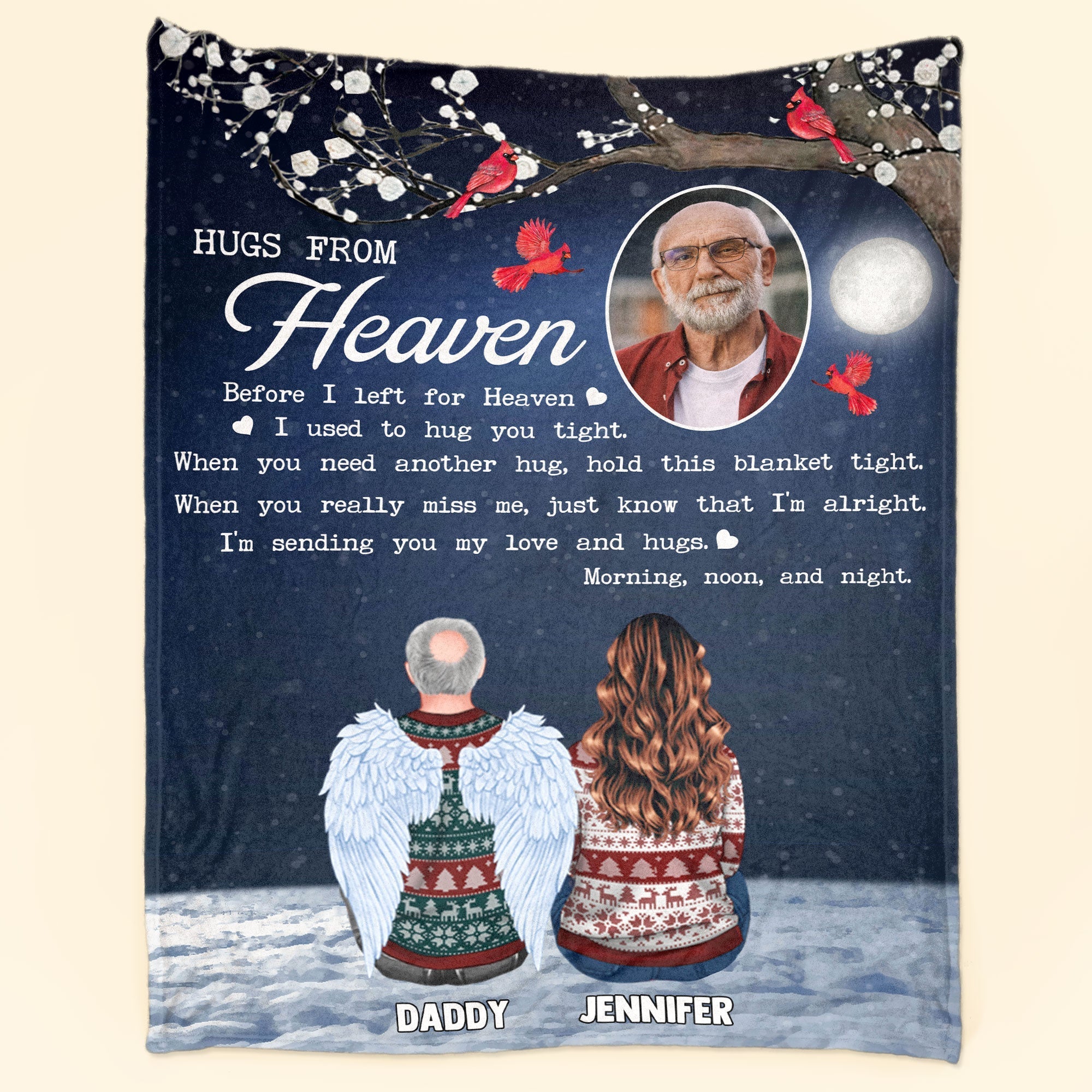Memorial Blanket - Hugs From Heaven - Personalized Memory Photo Blanket