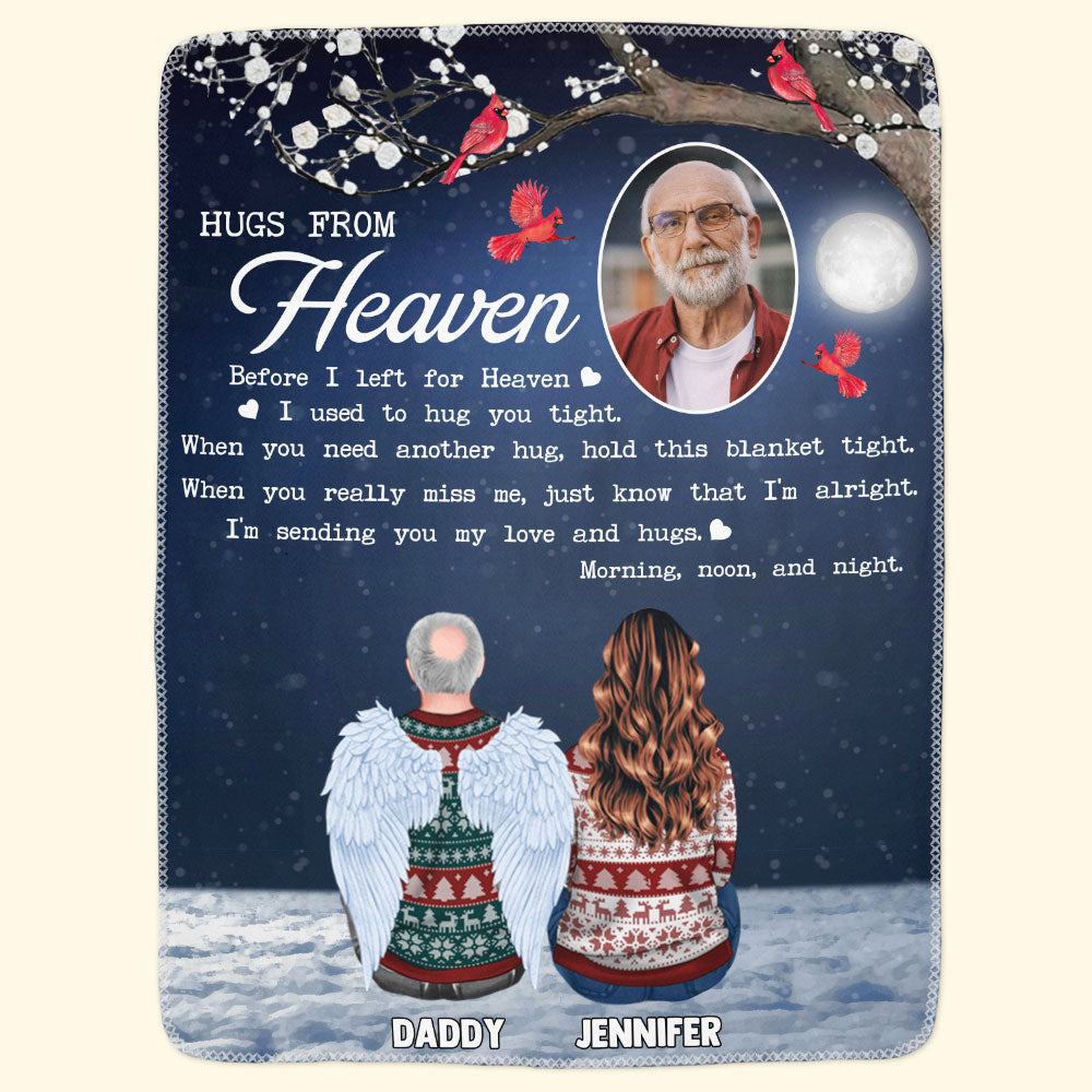 Memorial Blanket - Hugs From Heaven - Personalized Memory Photo Blanket