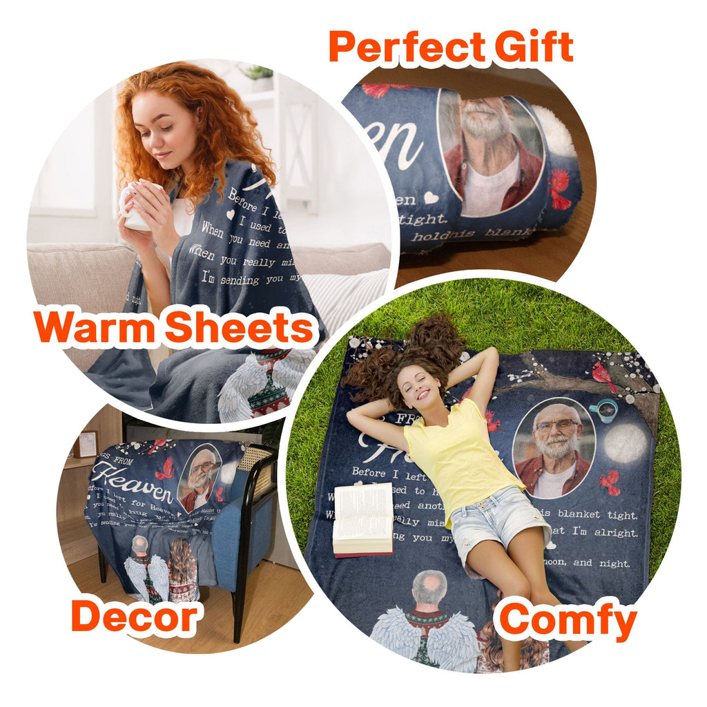 Memorial Blanket - Hugs From Heaven - Personalized Memory Photo Blanket