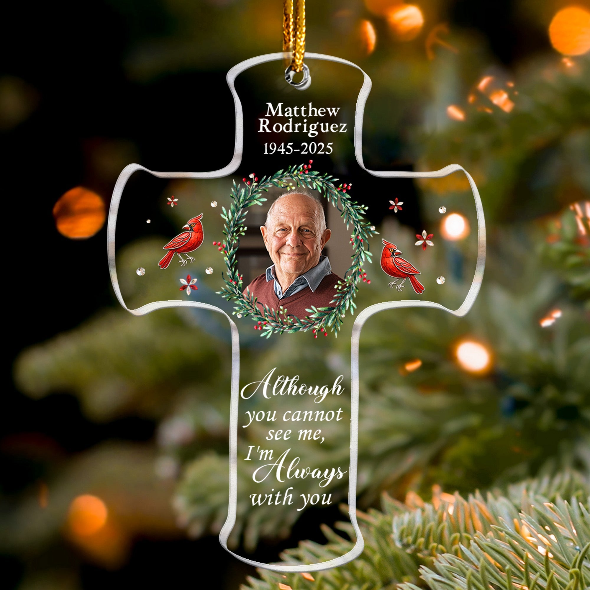 Memorial Christmas Ornament - I'm Always With You - Personalized Acrylic Photo Cross Ornament