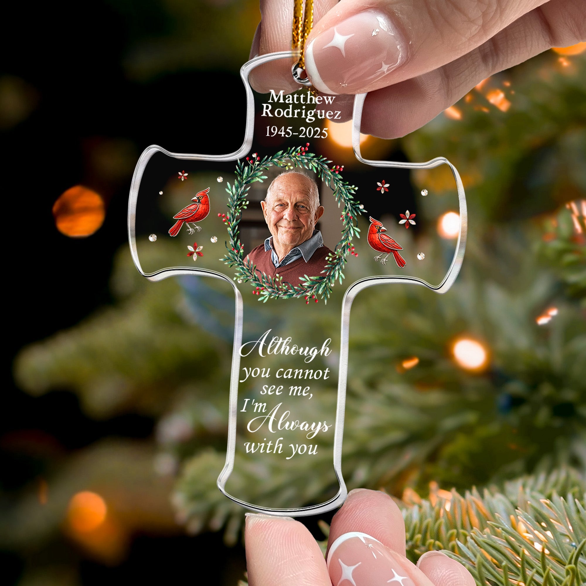Memorial Christmas Ornament - I'm Always With You - Personalized Acrylic Photo Cross Ornament Secondary image