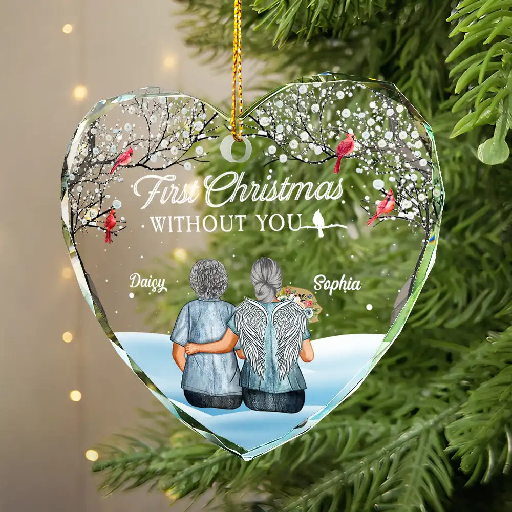 Memorial First Christmas Without You - Personalized Heart Shaped Glass Ornament Secondary image