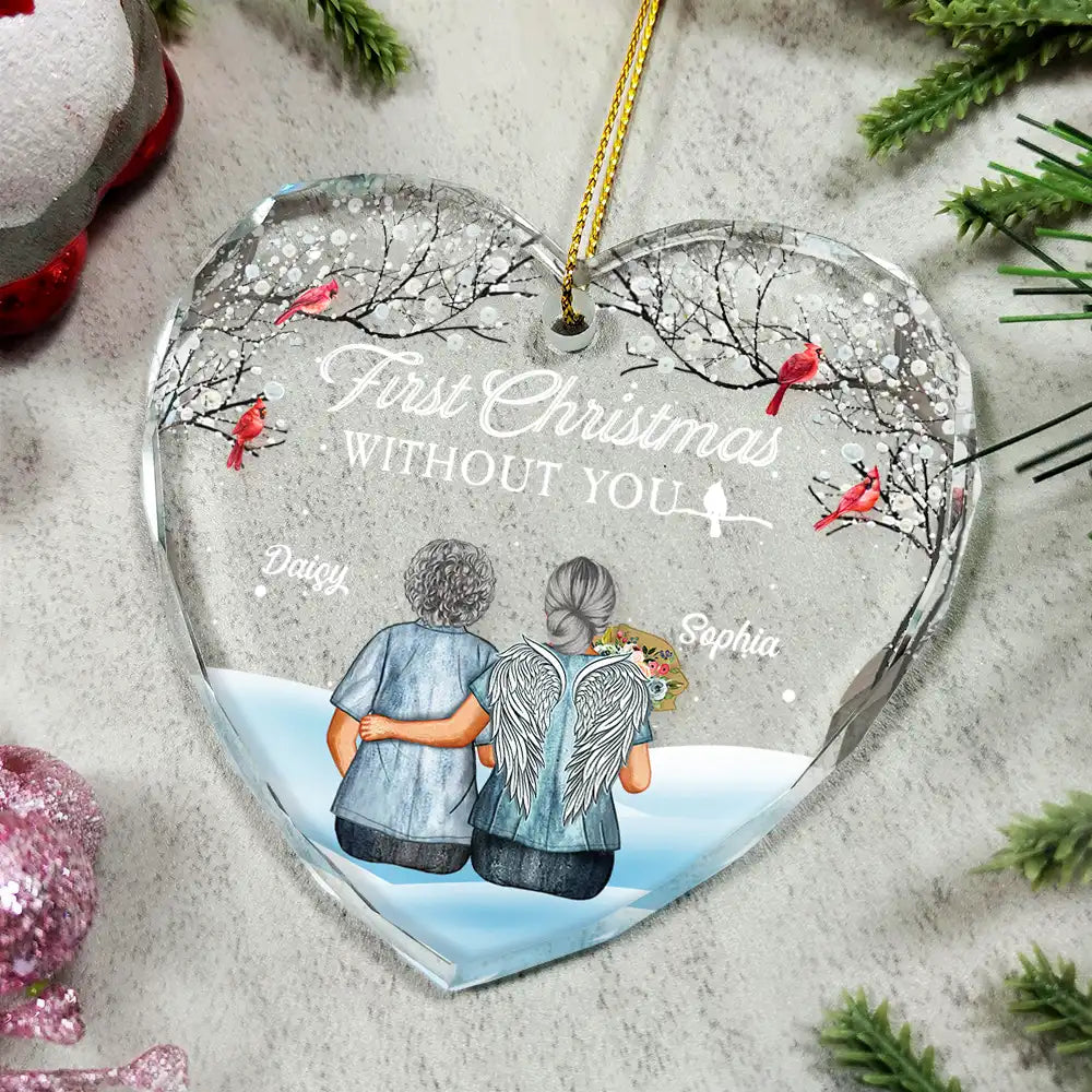 Memorial First Christmas Without You - Personalized Heart Shaped Glass Ornament