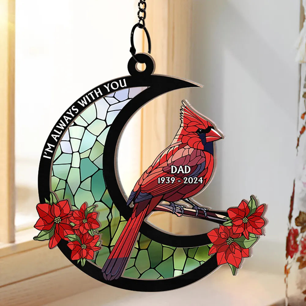 Memorial Cardinal Stained Glass Moon - Personalized Window Hanging Suncatcher Ornament Main image