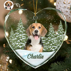 Custom Photo Pet Face Dog Cat Memorial - Personalized Heart Shaped Glass Ornament