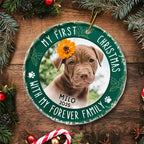 Custom Photo First Christmas Pet Lovers - Personalized Circle Glass Ornament