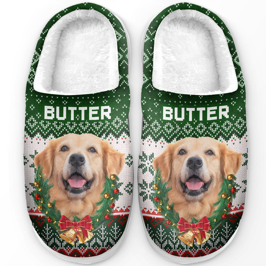 Custom Photo Pet Fluffy Slippers - Santa's Little Helper Right Here | Personalized Gift