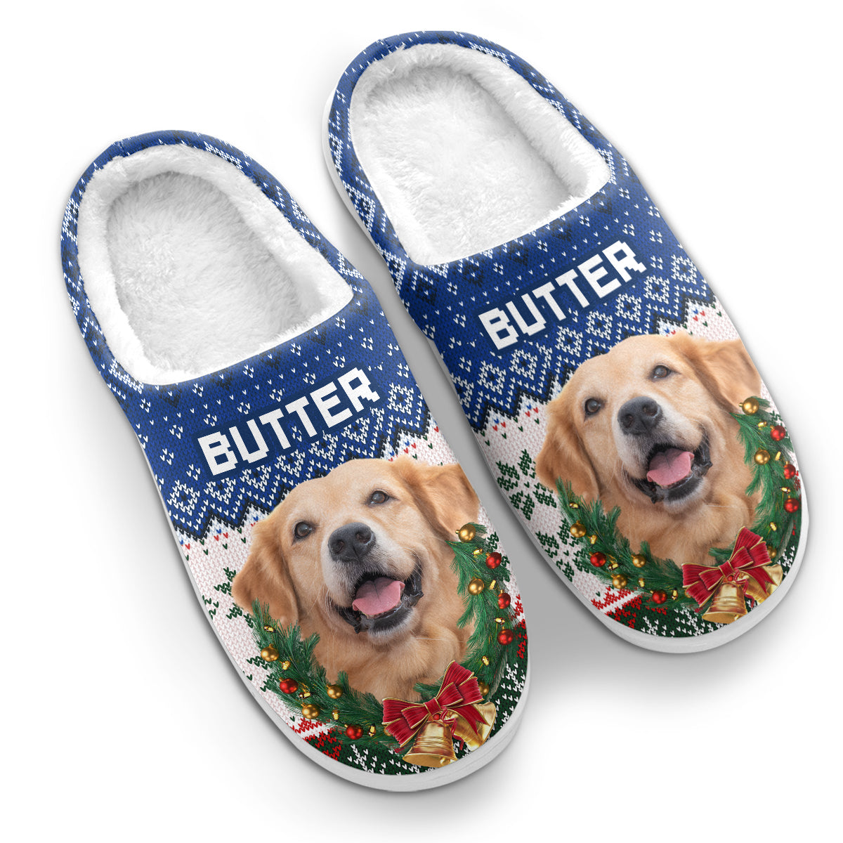 Custom Photo Pet Fluffy Slippers - Santa's Little Helper Right Here | Personalized Gift