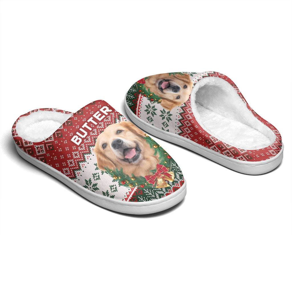 Custom Photo Pet Fluffy Slippers - Santa's Little Helper Right Here | Personalized Gift