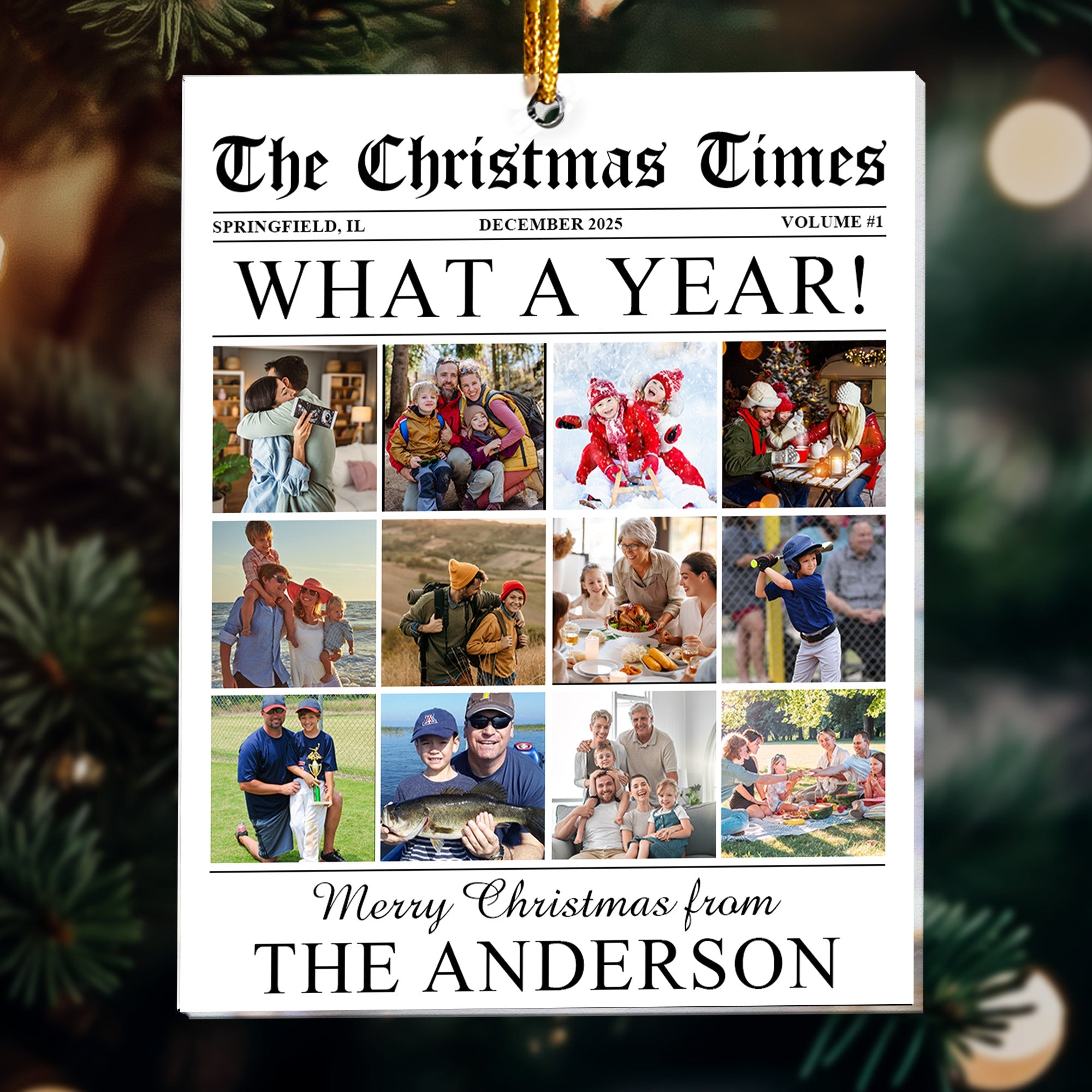 The Christmas Times - What A Year Newspaper - Personalized Acrylic Photo Ornament Main image