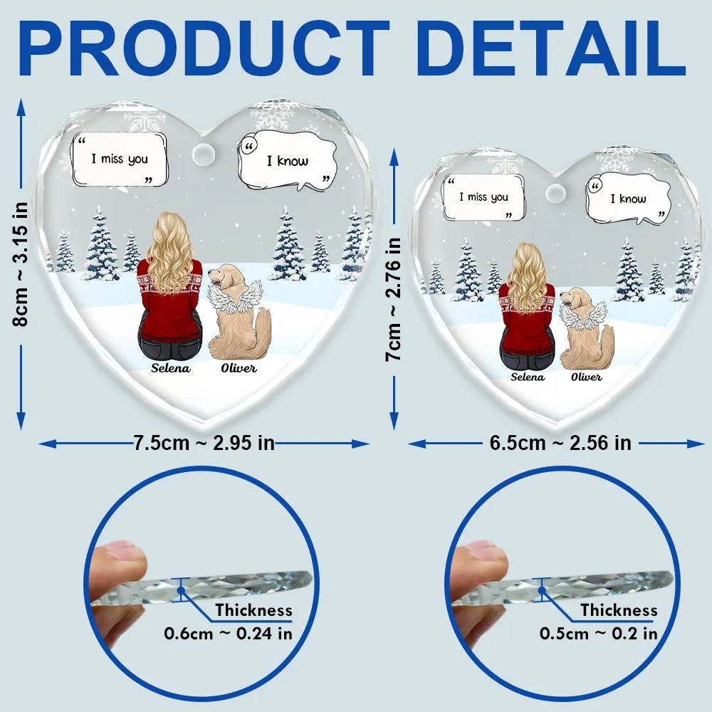 I Miss You Memorial Dog Cat - Personalized Heart Shaped Glass Ornament