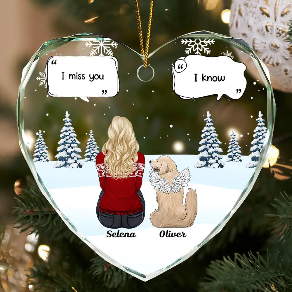 I Miss You Memorial Dog Cat - Personalized Heart Shaped Glass Ornament Main image