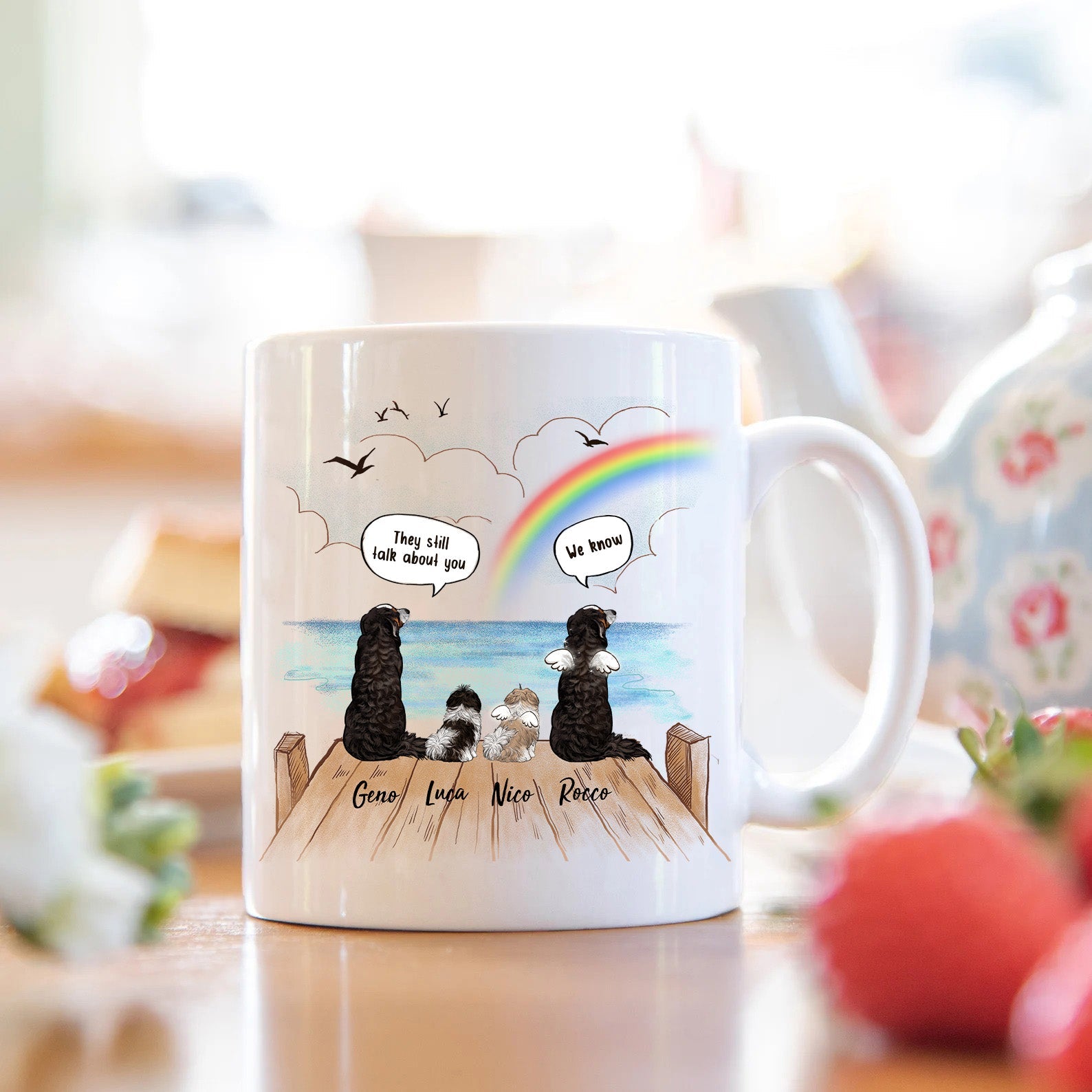 Pet Memorial Mug - Personalized Dog Memorial Gifts - Rainbow Bridge - They Still Talk About You