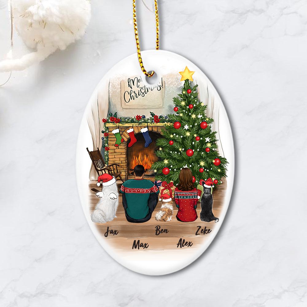 Custom Dog Christmas Ceramic Ornament - Dog & Couple - Personalized Holiday Decor