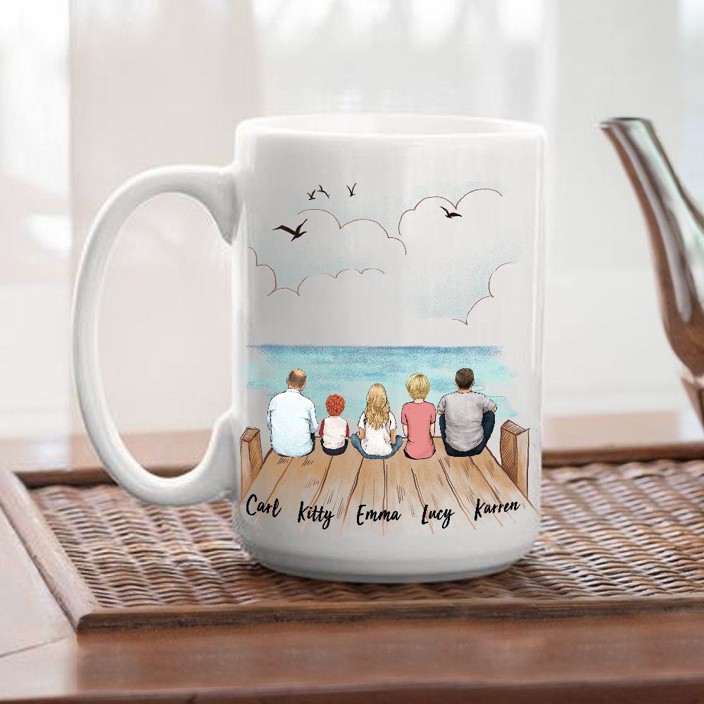 Personalized Family Mug - Wooden Dock - Gifts For Mom Dad - Family Coffee Mug