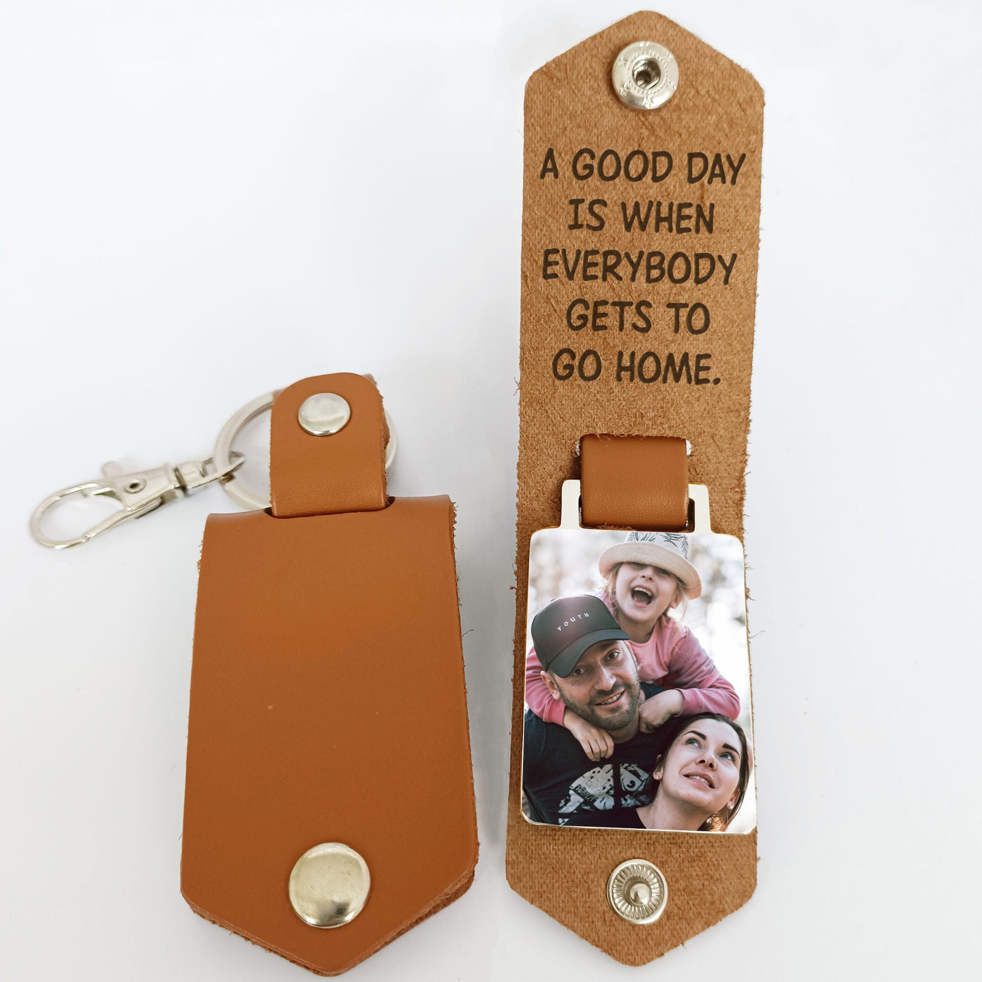 A Good Day Is When Everybody Gets To Go Home - Family Vintage Leather Photo Keychain Main image