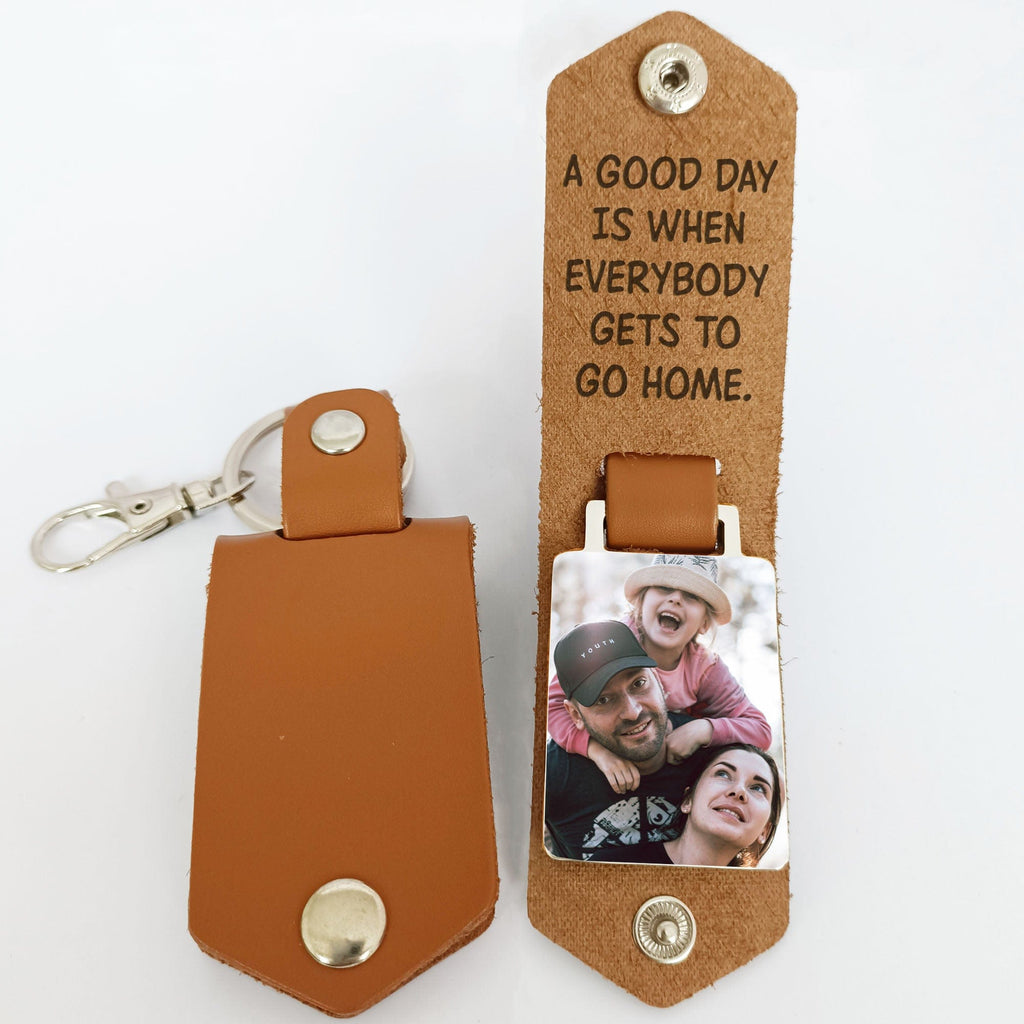 A Good Day Is When Everybody Gets To Go Home - Family Vintage Leather Photo Keychain